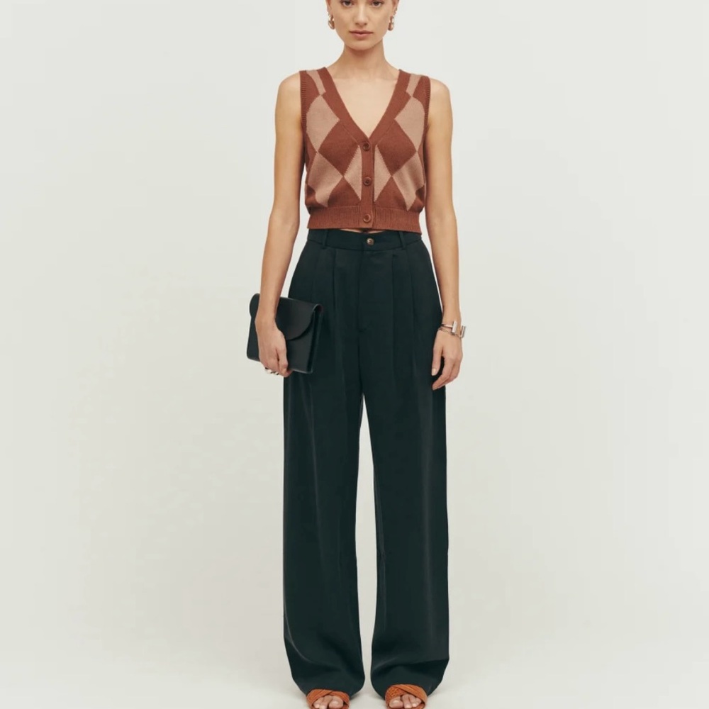 Reformation Mason High Waist Wide Leg Pants Trousers in Black size 6, 30” inseam